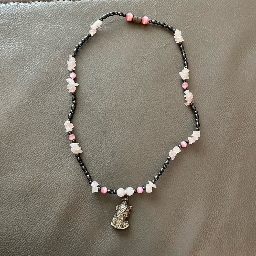 Hematite and Pink Crystal Necklace
